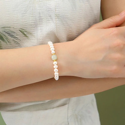 Green Bead Freshwater Pearl Bracelet With Card 6MM Natural Lucky Bead Bangle Birthday Jewelry Gift