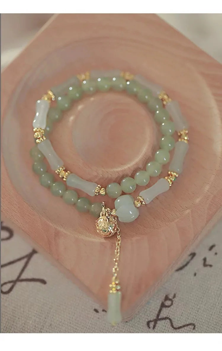 Hetian Jade Bamboo Knot Handchain Gold-Silk Bracelet