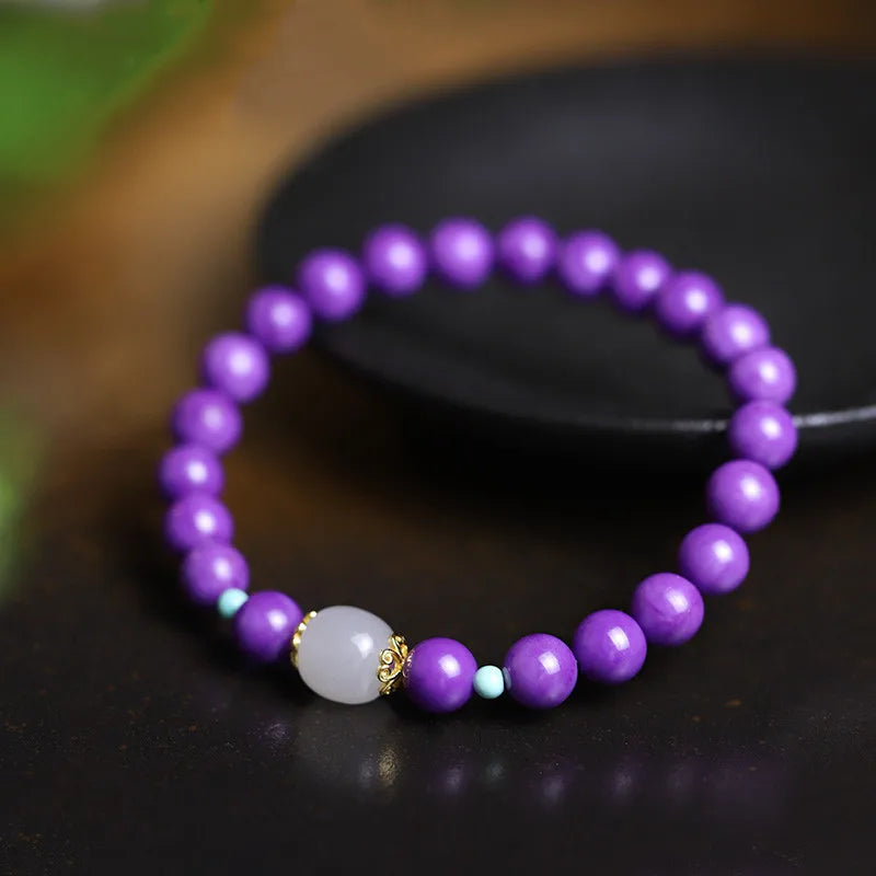 8mm Purple Bead Bracelet with Hotan Jade Buddha Hand