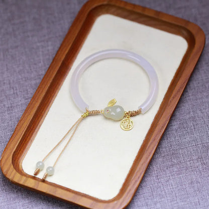 Vintage Luxe Imitation Hetian Jade Moon Beaded Bracelet