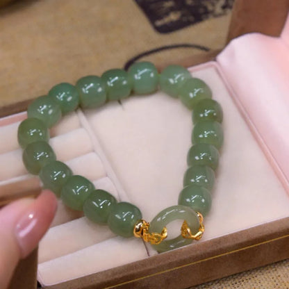 Natural Hetian Jade Gong-Bell Bracelet — Retro Boho Elegance