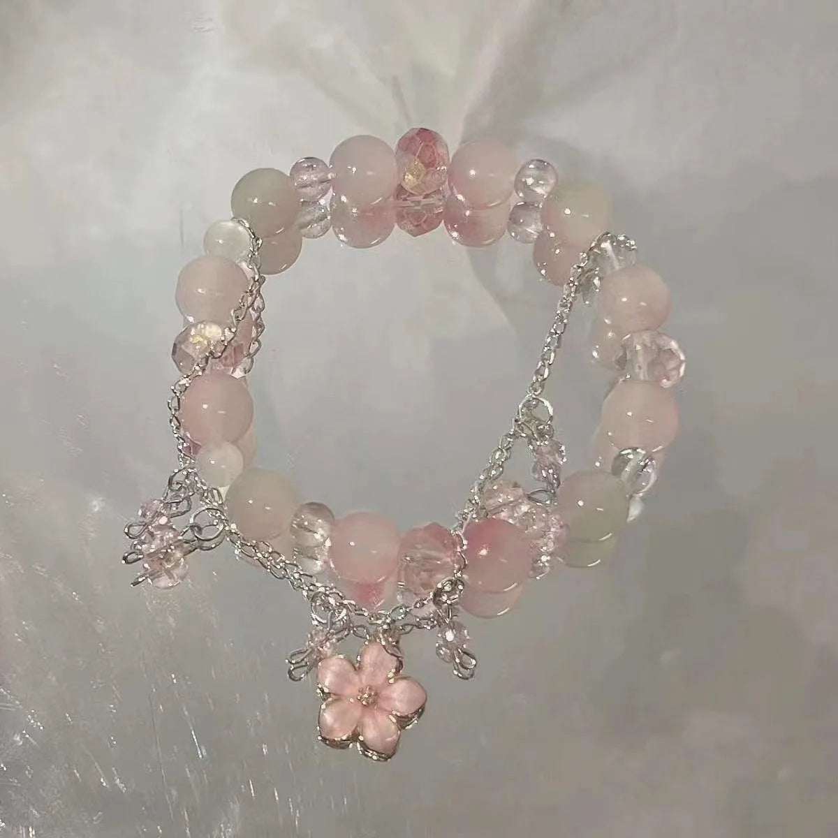 Y2K Sweet Cherry Blossom Crystal Beaded Bracelet