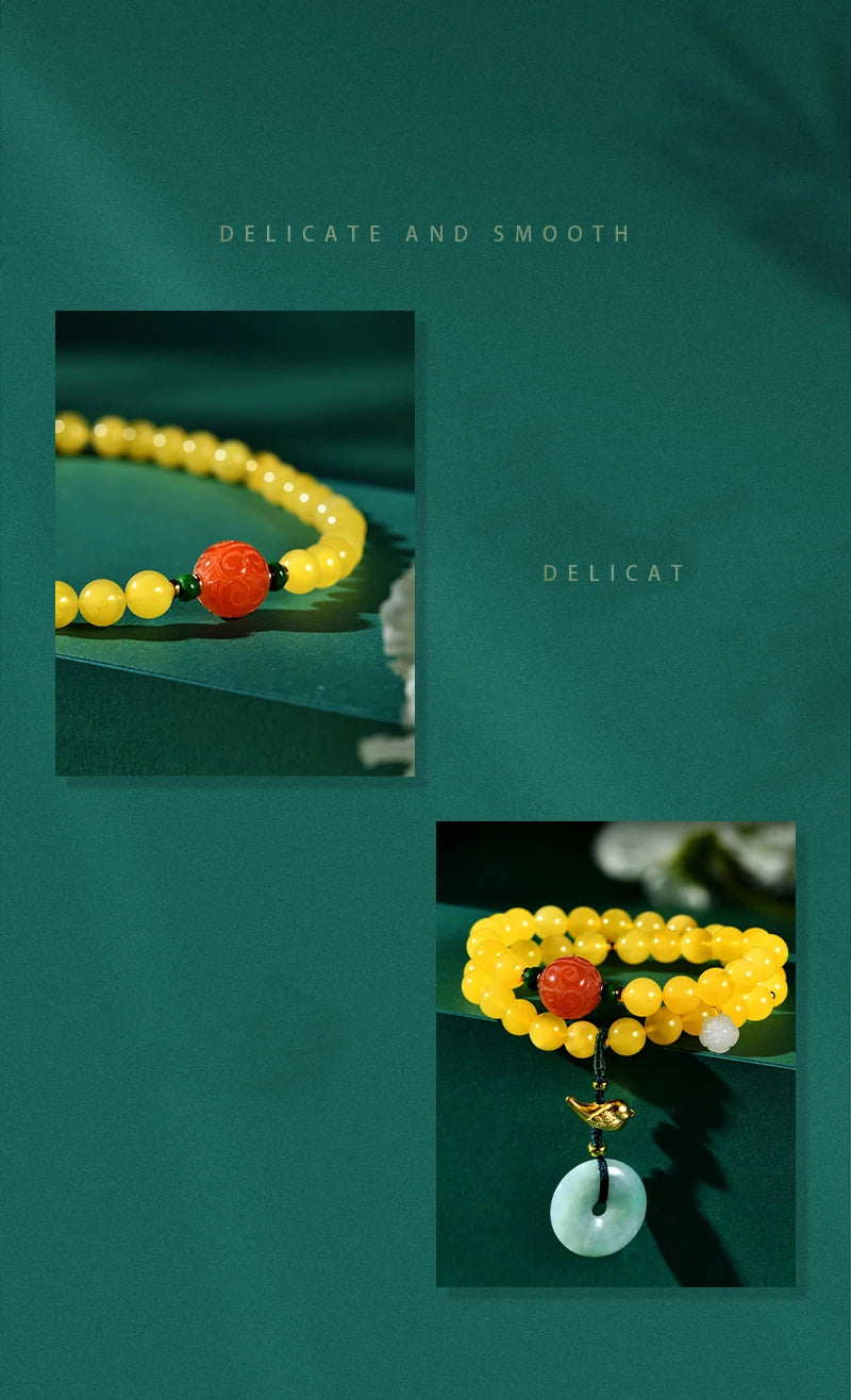 Amber & Yellow Turquoise Multi-Circle Buddha Bracelet