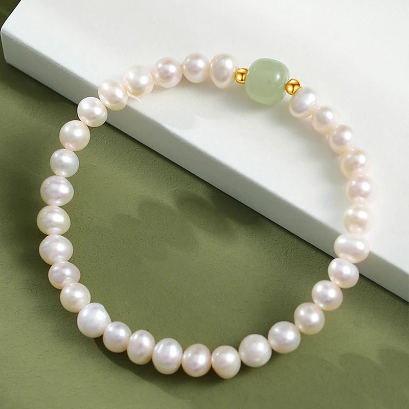 Green Bead Freshwater Pearl Bracelet With Card 6MM Natural Lucky Bead Bangle Birthday Jewelry Gift