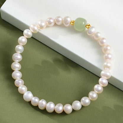 Green Bead Freshwater Pearl Bracelet With Card 6MM Natural Lucky Bead Bangle Birthday Jewelry Gift