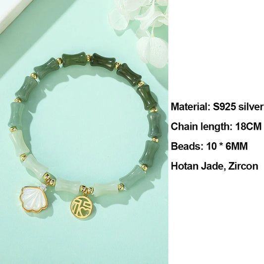 Green Gradient Bamboo Leaf Jade Stretch Bracelet