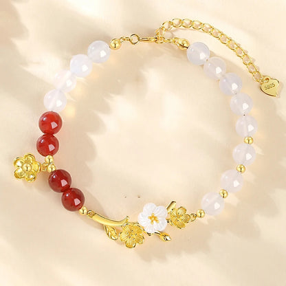 Agate & Rose Quartz Lucky Charms Bracelet｜Tibetan Silver