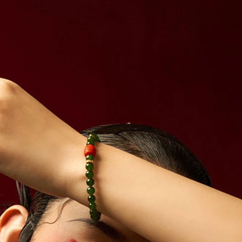 Hotan Jasper & 6mm Red Pearl S925 Bracelet — Fengshui Charm