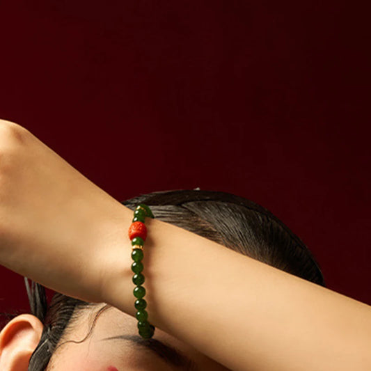 Hotan Jasper & 6mm Red Pearl S925 Bracelet — Fengshui Charm
