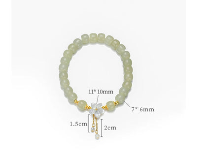 Peach Blossom Pearl & Hetian Jade Hand‑Woven Tassel Bracelet