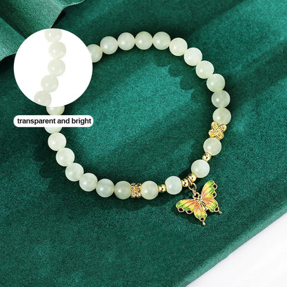 Gradient Jade Beaded Bracelet with Butterfly Charm — Lucky Charm