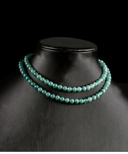 6mm Blue Jadeite Three-Loop Necklace & Bracelet — Ice Seed Water Jade