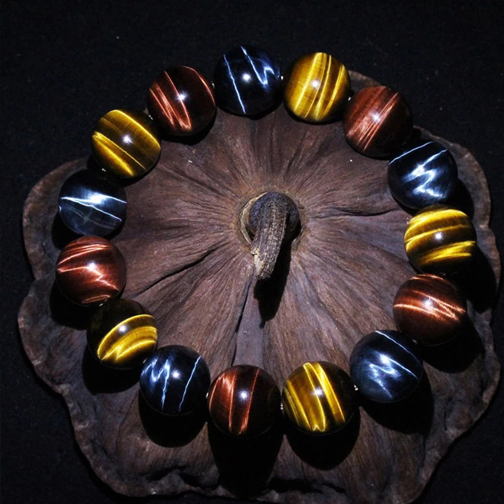 彩色虎眼护身手链｜男女情侣佛珠开运能量饰