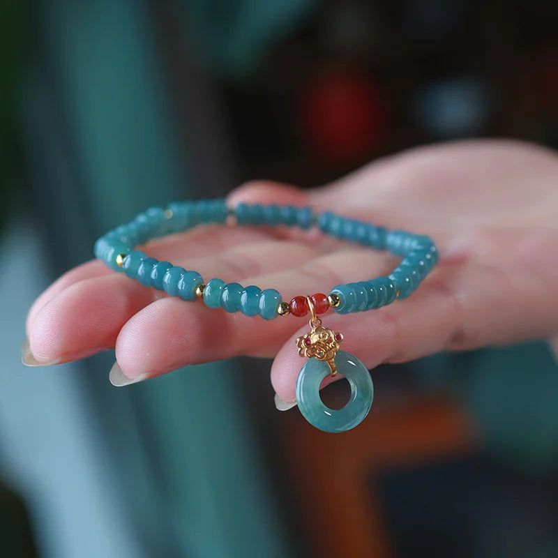 A-Grade Blue Jade Abacus Bracelet with South-Red Buckle