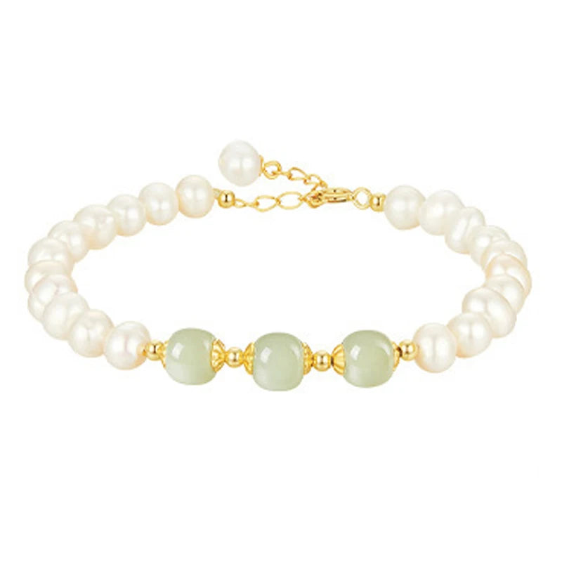 Natural Hetian Jade Round Green Beads Bracelet｜Feng Shui Elegant Charm