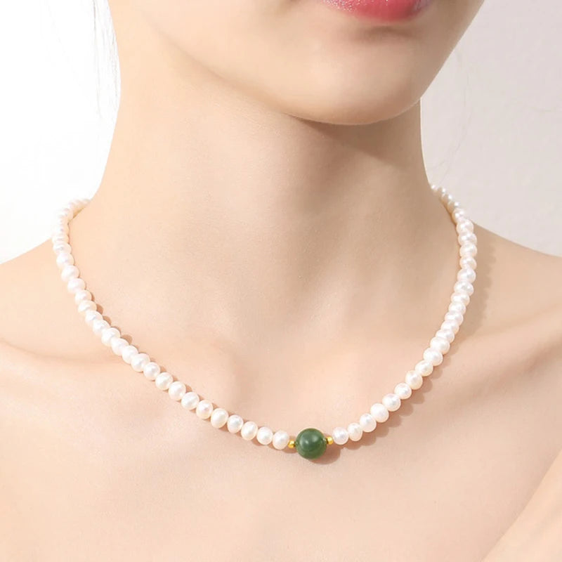 Green Pearl Choker — Freshwater Pearl & Green Beads