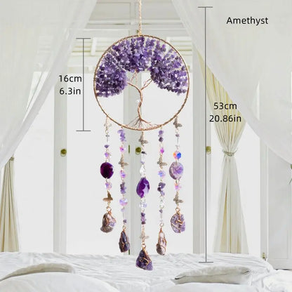 粉水晶生命之树捕光挂饰｜招爱转运能量水晶