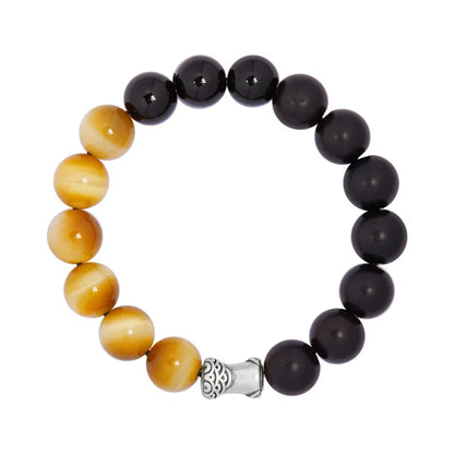 Men Bicolor Tiger Eye & Obsidian Tree of Life Bracelet - Lucky Crystal