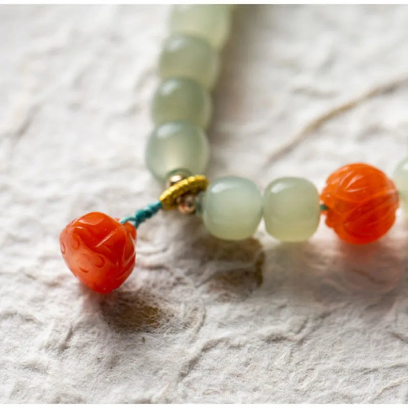 Hetian Jade 7mm Lotus String Bracelet — Nephrite Single Circle