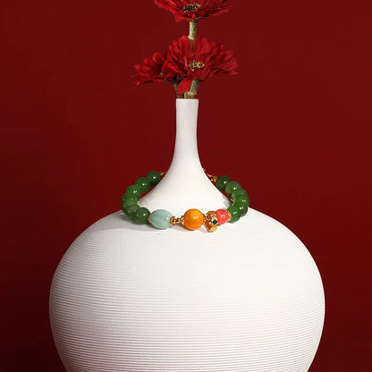 Hetian Jasper & Wax Amber Hand Chain｜Tibetan Silver Rope
