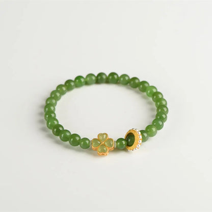 Hetian Jade Four‑Leaf Clover Bracelet｜Lucky Charm for Women