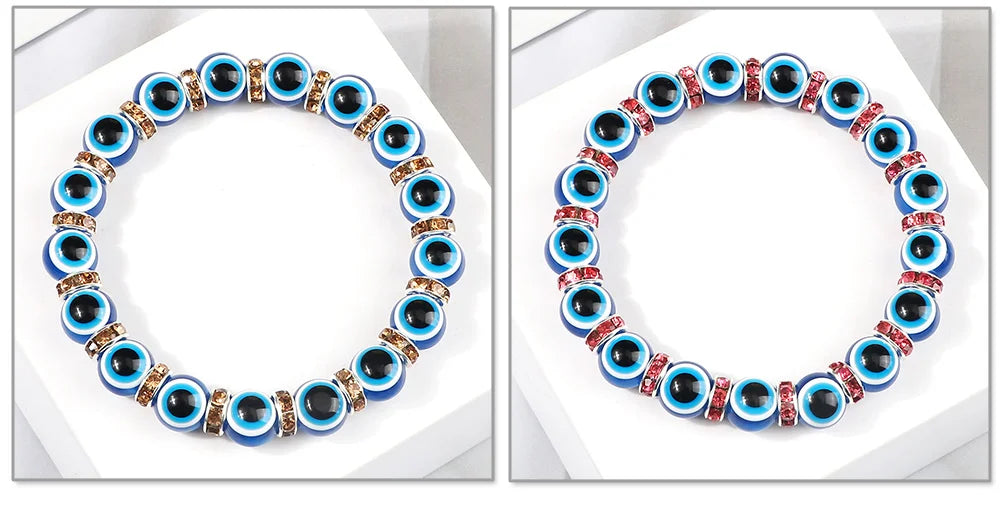 10mm Lucky Blue Evil Eye Bracelet with Charm Pendants