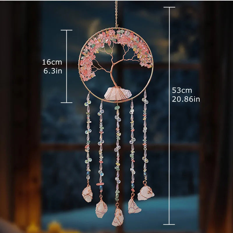 粉水晶生命之树捕光挂饰｜招爱转运能量水晶