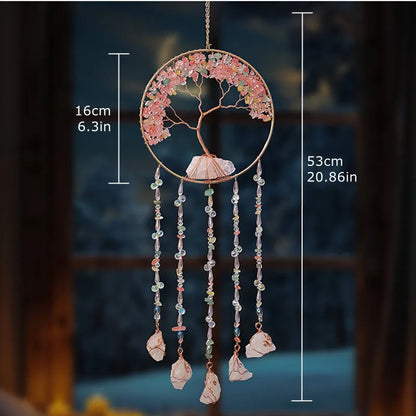 粉水晶生命之树捕光挂饰｜招爱转运能量水晶