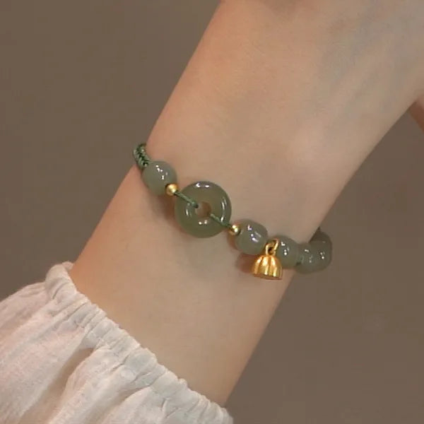 Hetian Jade Auspicious Bead Bracelet - 925 Silver Bell