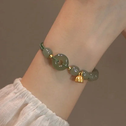 Hetian Jade Auspicious Bead Bracelet - 925 Silver Bell