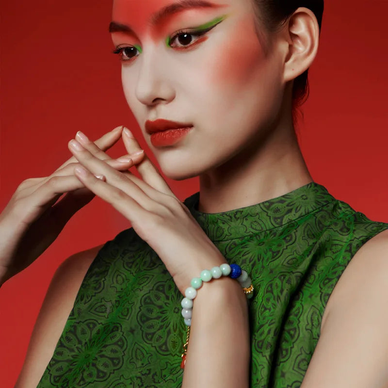 Natural Jadeite Agate Lapis Lazuli Beaded Bracelet for Women