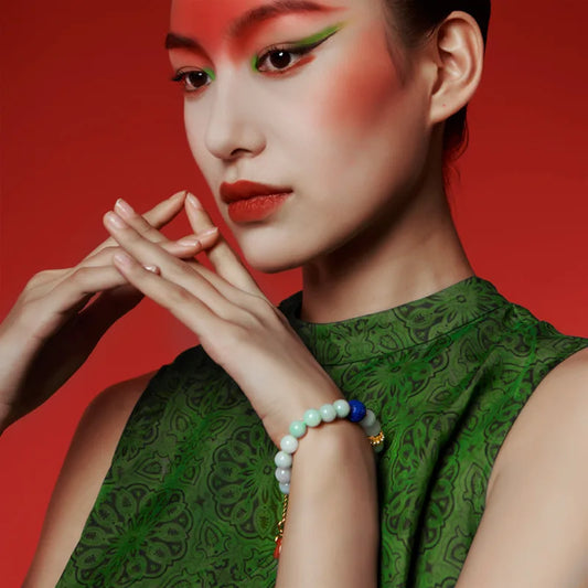 Natural Jadeite Agate Lapis Lazuli Beaded Bracelet for Women