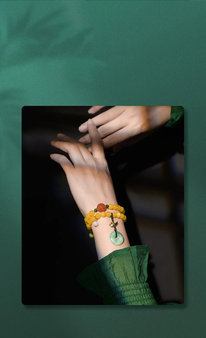 Amber & Yellow Turquoise Multi-Circle Buddha Bracelet