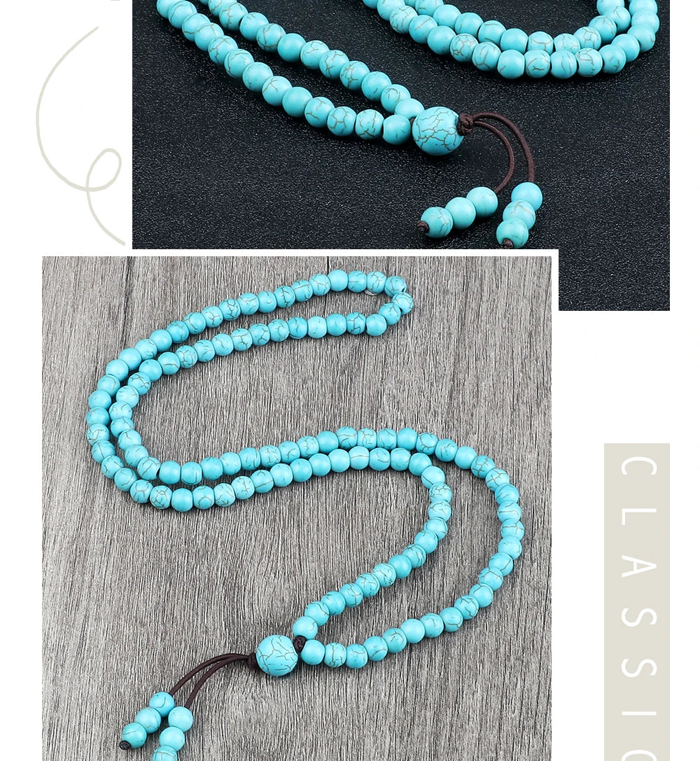 6mm浅蓝108念珠项链手链｜瑜伽冥想 弹力多圈 水元素开运