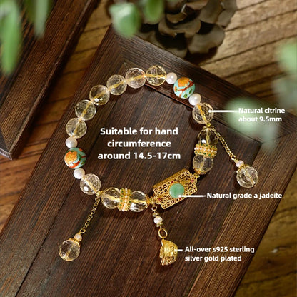 天然黄水晶招财转运手链丨925银镂空元宝与和田玉坠