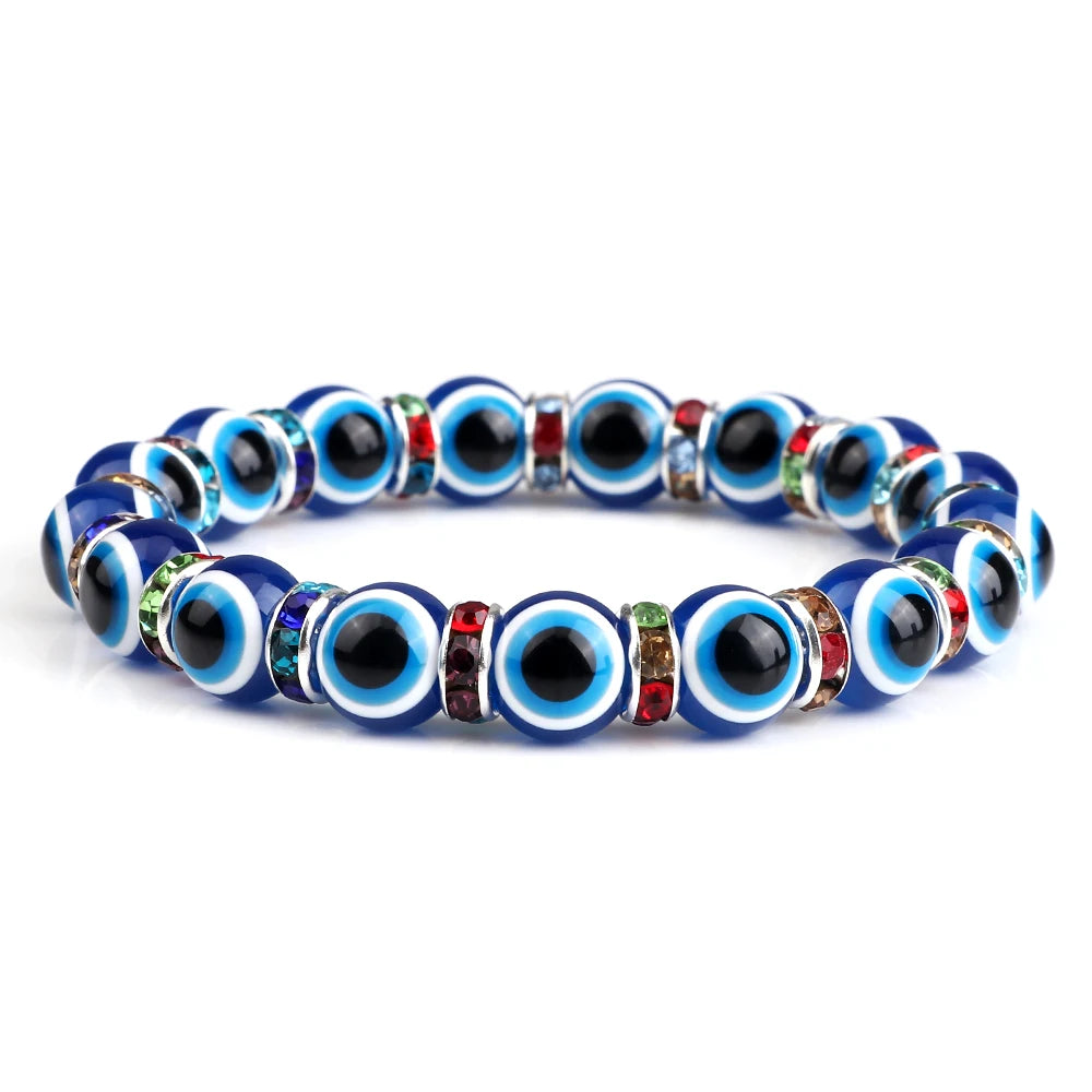 10mm Lucky Blue Evil Eye Bracelet with Charm Pendants