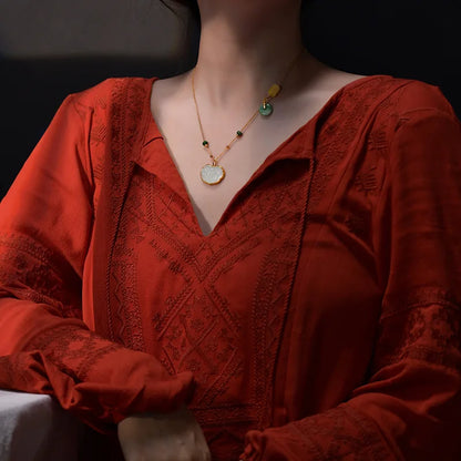 Hetian White Jade Ruyi Necklace — Collarbone Peace Pendant