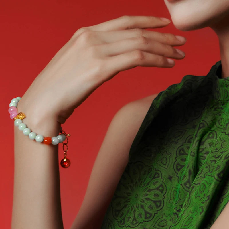 Hetian Jade Sterling Silver Gold-Plated Handstring Bracelet - Feng Shui Charm