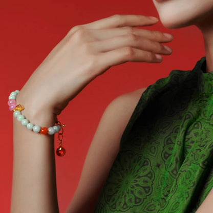 Hetian Jade Sterling Silver Gold-Plated Handstring Bracelet - Feng Shui Charm