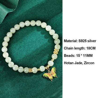Gradient Jade Beaded Bracelet with Butterfly Charm — Lucky Charm