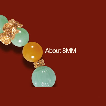 Natural Myanmar & Hotan Yellow Jade Bead Bracelet｜Plum Blossom Charm for Protection