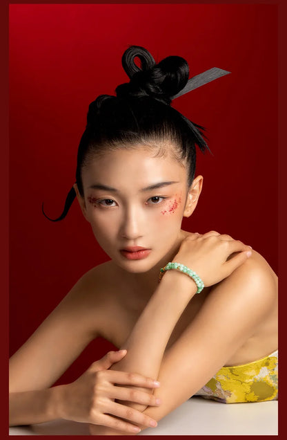 Double-Loop Hetian Jade Bracelet — S925 18K Gold Plated Nanhong 5mm