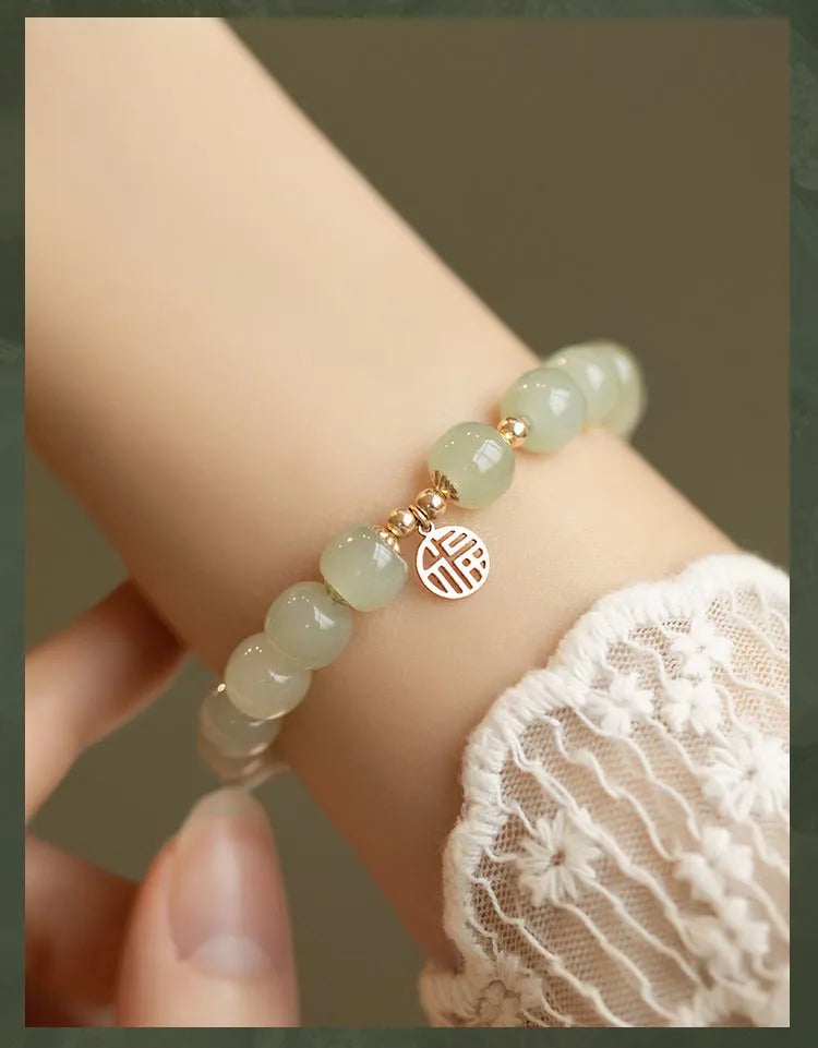 Natural Hotan Jade Wrapped Bracelet — Light Luxury Good Luck Gift
