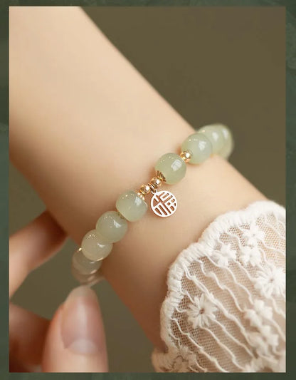 Natural Hotan Jade Wrapped Bracelet — Light Luxury Good Luck Gift