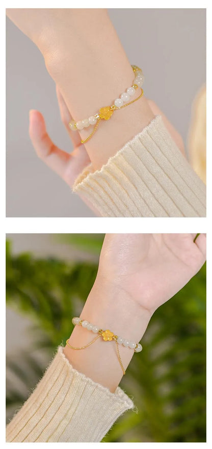 Peach Blossom Hotan Jade Hand-String Bracelet — Romance & Protection