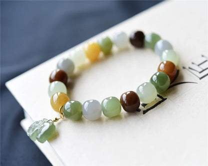 Hetian Jade 9×10mm Multicolor Bracelet｜Unisex Feng Shui Talisman