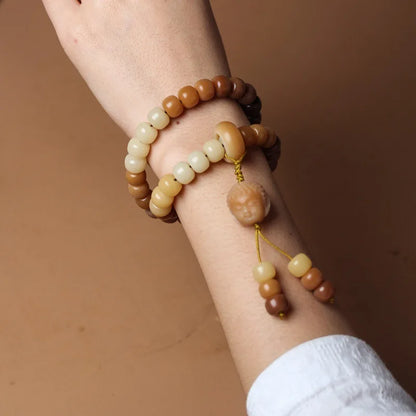 White Jade Bodhi Root Wrap Bracelet — Multi-Treasure