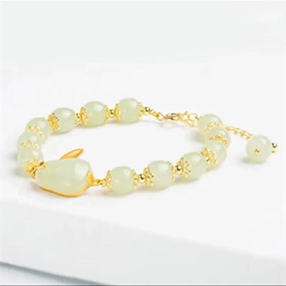 Vintage Luxe Imitation Hetian Jade Moon Beaded Bracelet