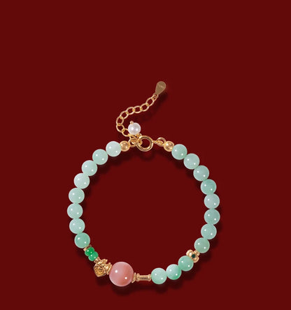 Mystic Green Jade Round Bead Bracelet for Women