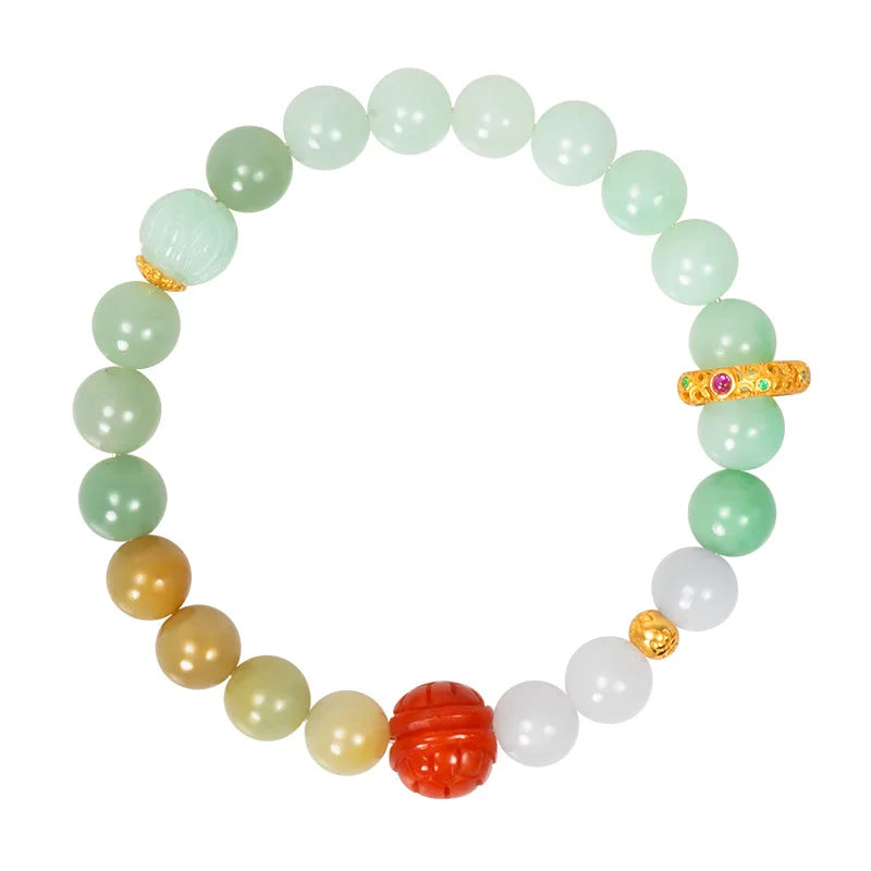 Natural Jadeite Beaded Bracelet | Vintage Ethnic Cord Pendant